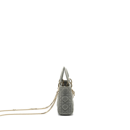 Dior Mini Lady Dior Velvet Light Grey