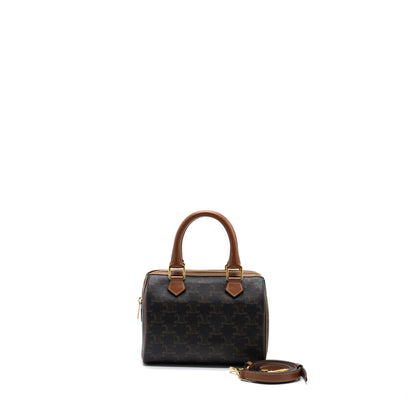 Celine Small Boston Purse Triomphe Canvas/Calfskin Tan