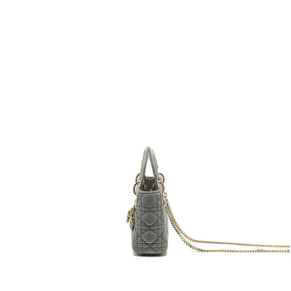 Dior Mini Lady Dior Velvet Light Grey