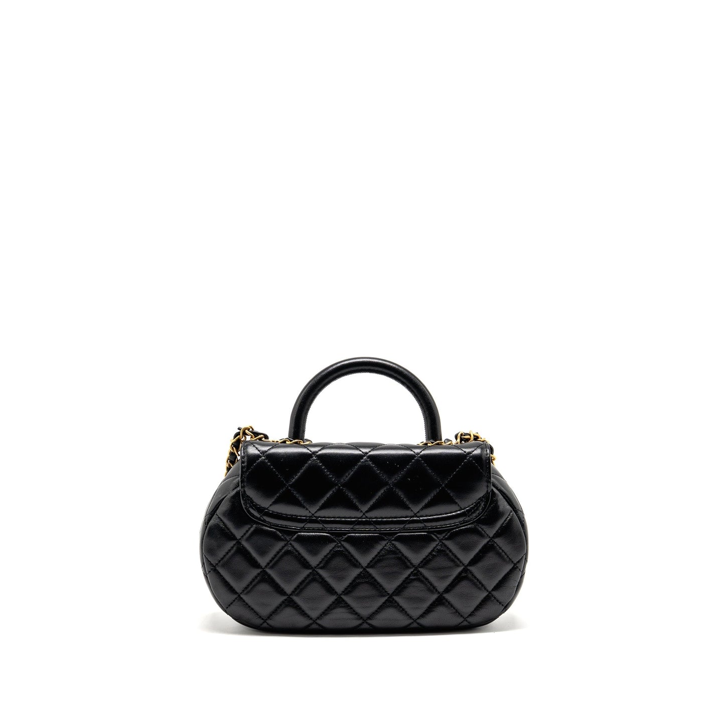 Chanel 24c Top Handle Flap Bag Quilted Lambskin Black GHW (microchip)