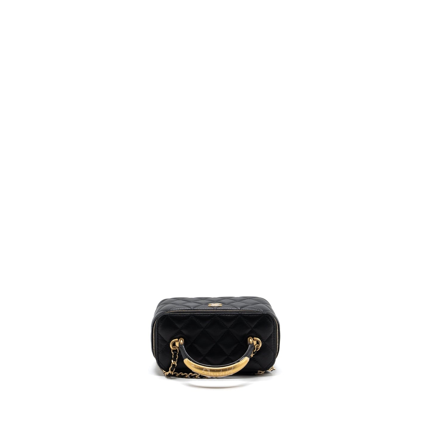 Chanel top handle long vanity with chain lambskin black GHW (microchip)