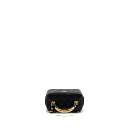 Chanel top handle long vanity with chain lambskin black GHW (microchip)