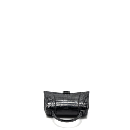 Balenciaga Hourglass S Crocodile-Embossed Calfskin So Black