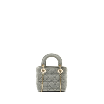 Dior Mini Lady Dior Velvet Light Grey