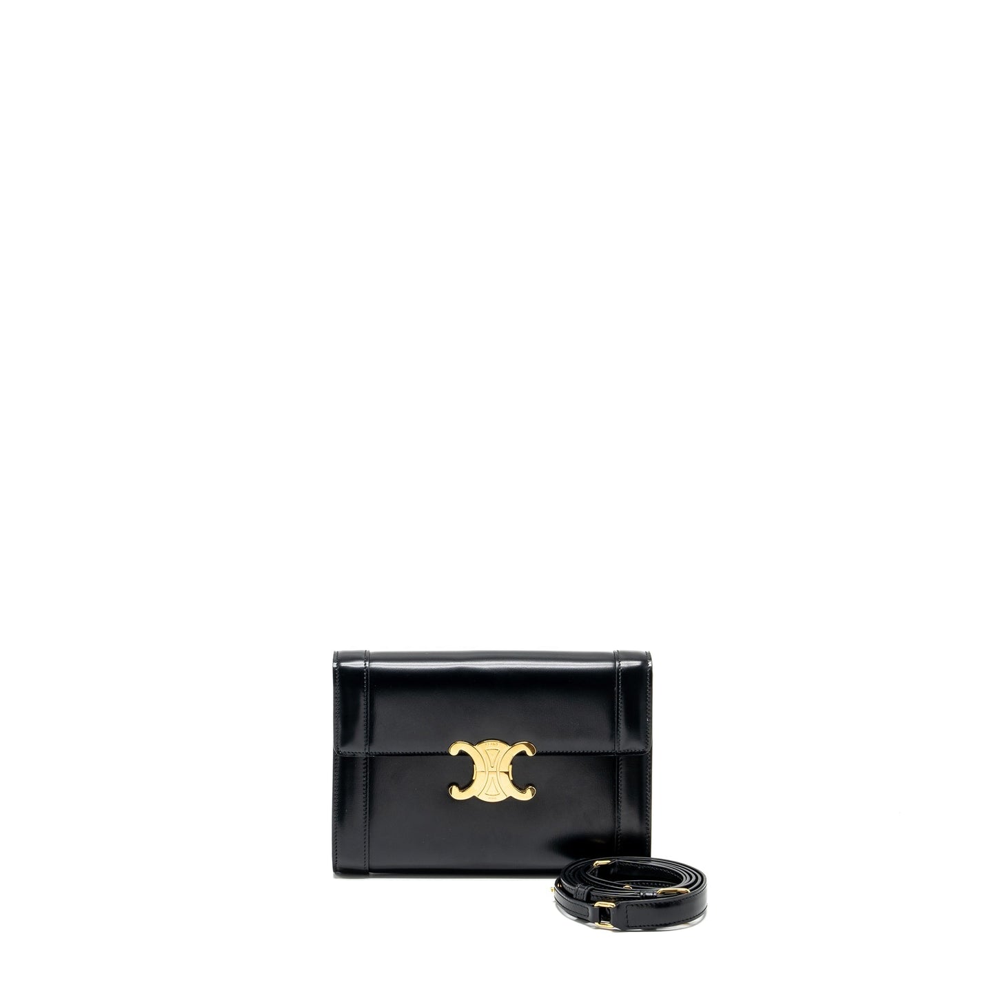 Celine triomphe flap wallet with strap calfskin black