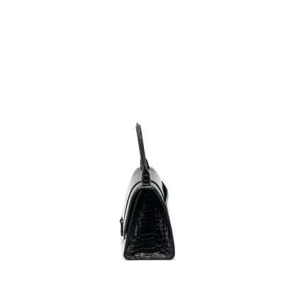 Balenciaga Hourglass S Crocodile-Embossed Calfskin So Black