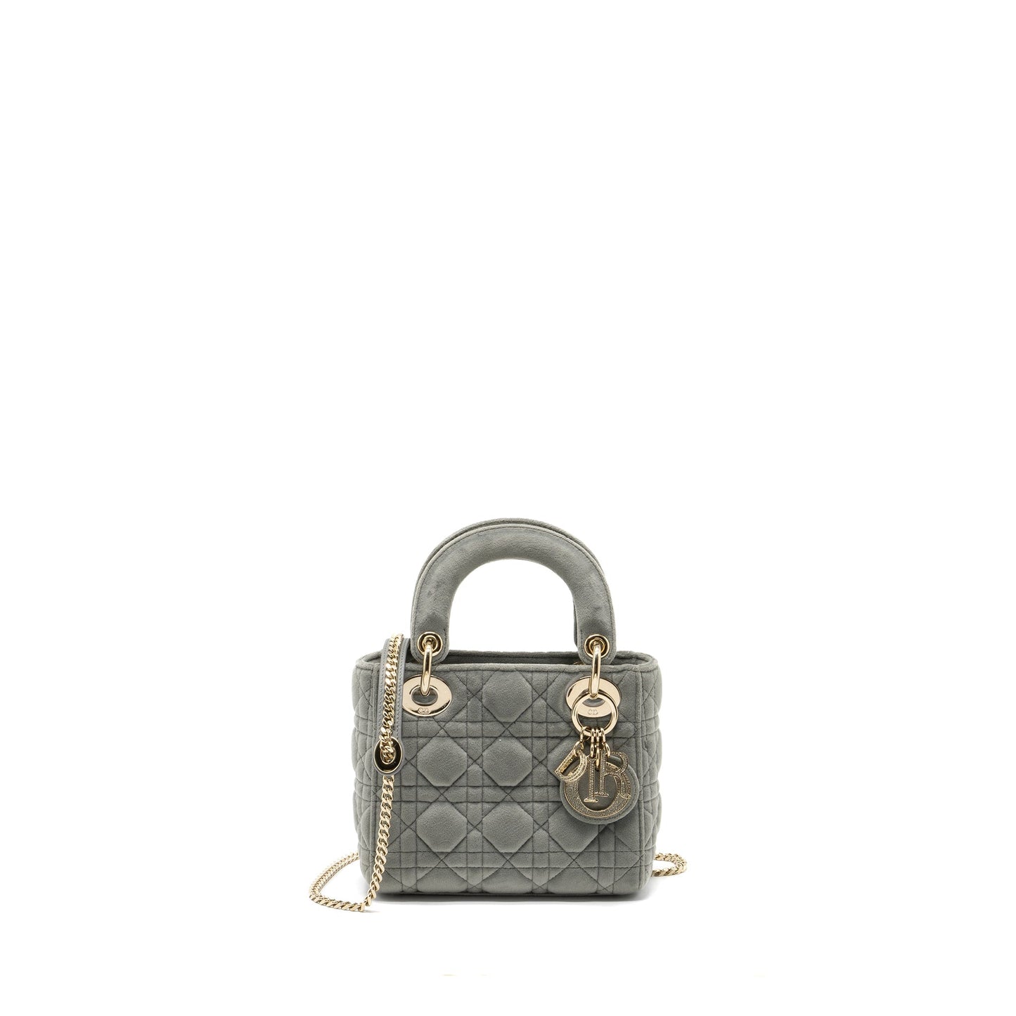 Dior Mini Lady Dior Velvet Light Grey