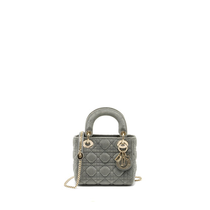 Dior Mini Lady Dior Velvet Light Grey