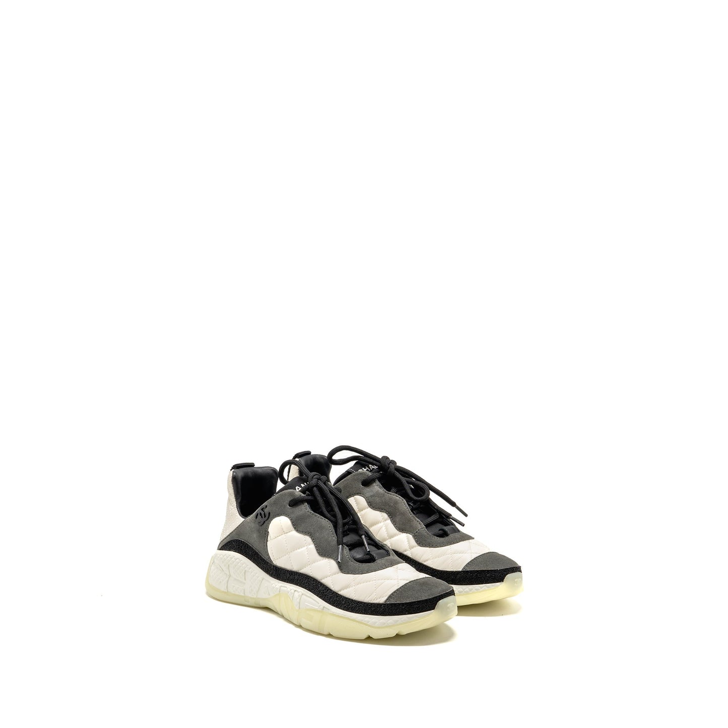 Chanel Size 37 CC and Letter Logo Sneakers Suede/Fabric Black/White