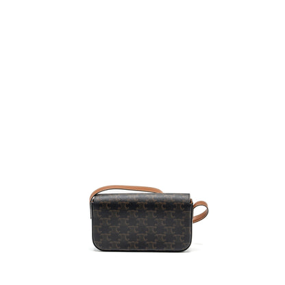 Celine Triomphe Shouder Purse Triomphe Canvas / Calfskin Tan