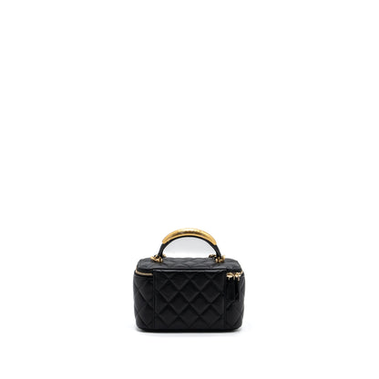 Chanel top handle long vanity with chain lambskin black GHW (microchip)