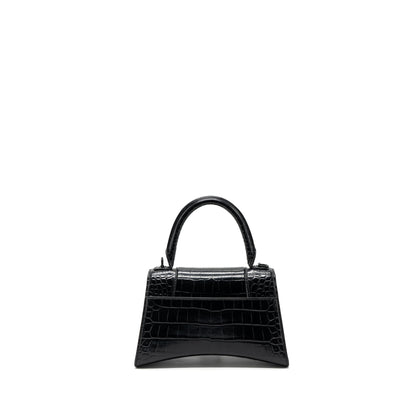 Balenciaga Hourglass S Crocodile-Embossed Calfskin So Black