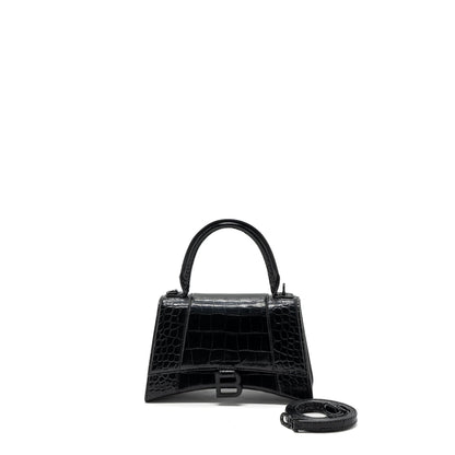 Balenciaga Hourglass S Crocodile-Embossed Calfskin So Black