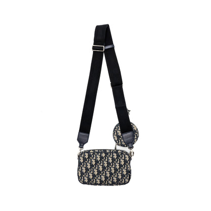Dior 3 in 1 mini zipper pouch with strap blue jacquard