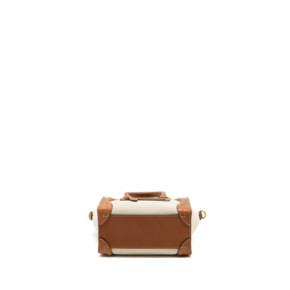 Celine Nano Luggage Purse Canvas/Leather Tan/White