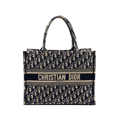 Dior medium book tote blue oblique emboidery