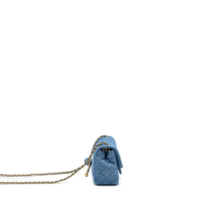 Chanel pearl crush mini square flap bag denim blue GHW (microchip)
