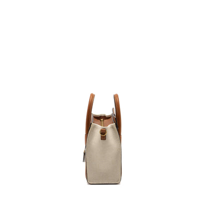 Celine Nano Luggage Purse Canvas/Leather Tan/White