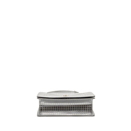 Dior Diorama Flap Purse Patent Micro-Cannage Leather Metallic Silver