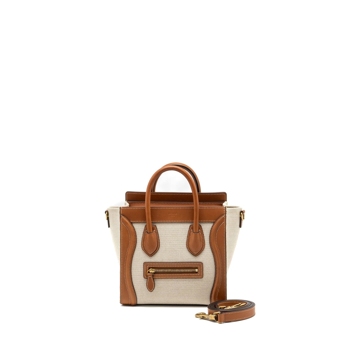 Celine Nano Luggage Purse Canvas/Leather Tan/White