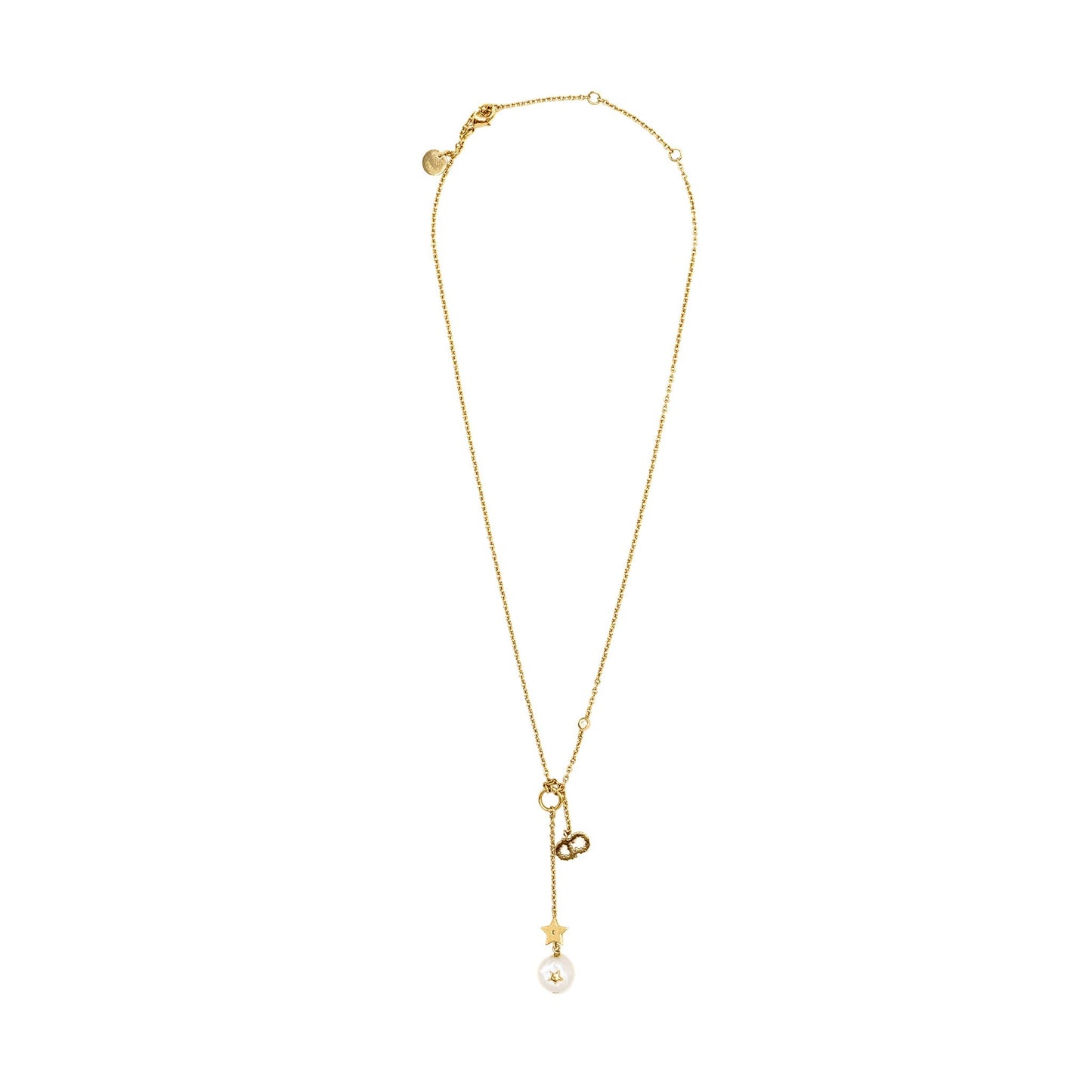 Dior Star and Pearl Drop Necklace Crystal Gold Tone