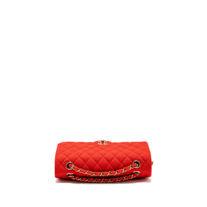 Chanel Medium Classic double flap bag fabric red /pink LGHW (microchip)