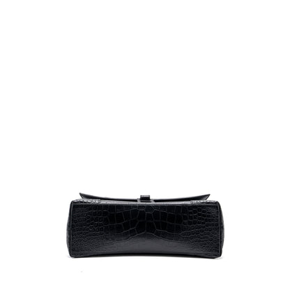 Balenciaga Downtown Small Shoudler Purse Crocodile Embossed Black with Black Hardware