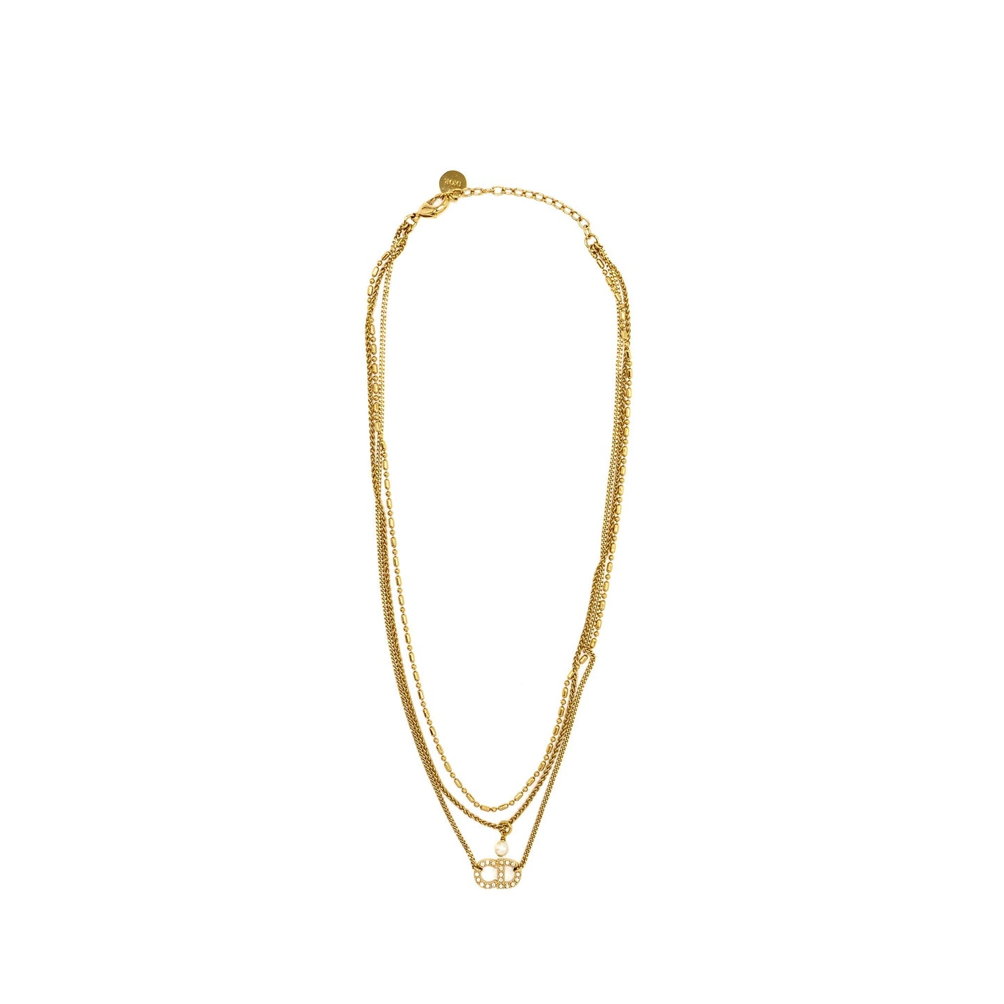Dior and Pearl Necklace Crystal Gold Tone
