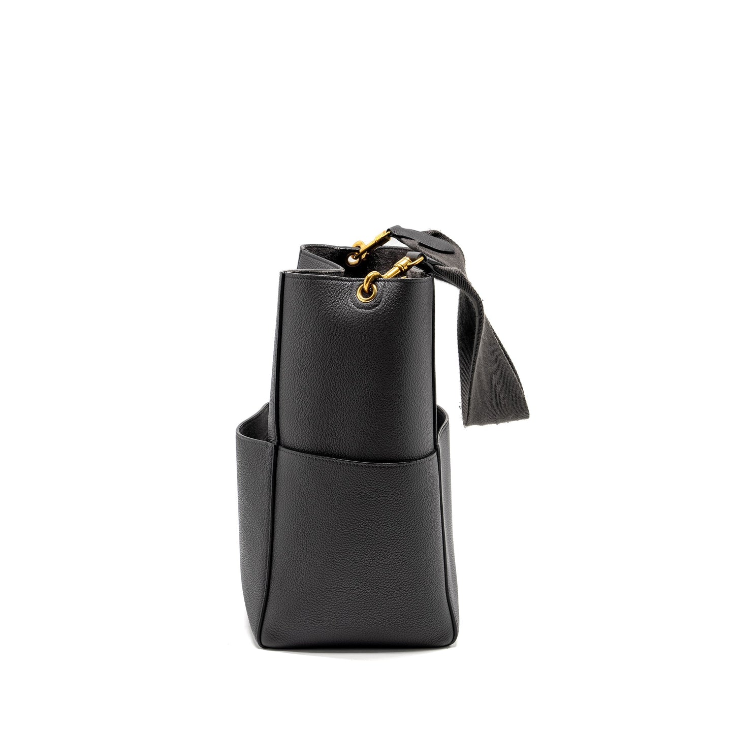 Celine Sangle Bucket Purse Calfskin Dark Grey