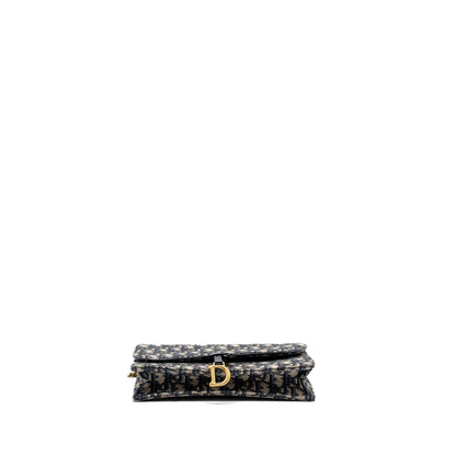 Dior Saddle Flap Purse Blue Dior Oblique Embroidery