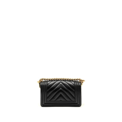 Chanel Small Chevron Boy Bag Lambskin Black LGHW