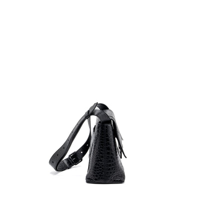 Balenciaga Downtown Small Shoudler Purse Crocodile Embossed Black with Black Hardware