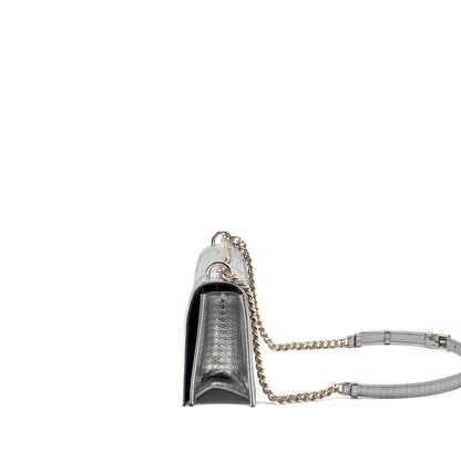 Dior Diorama Flap Purse Patent Micro-Cannage Leather Metallic Silver