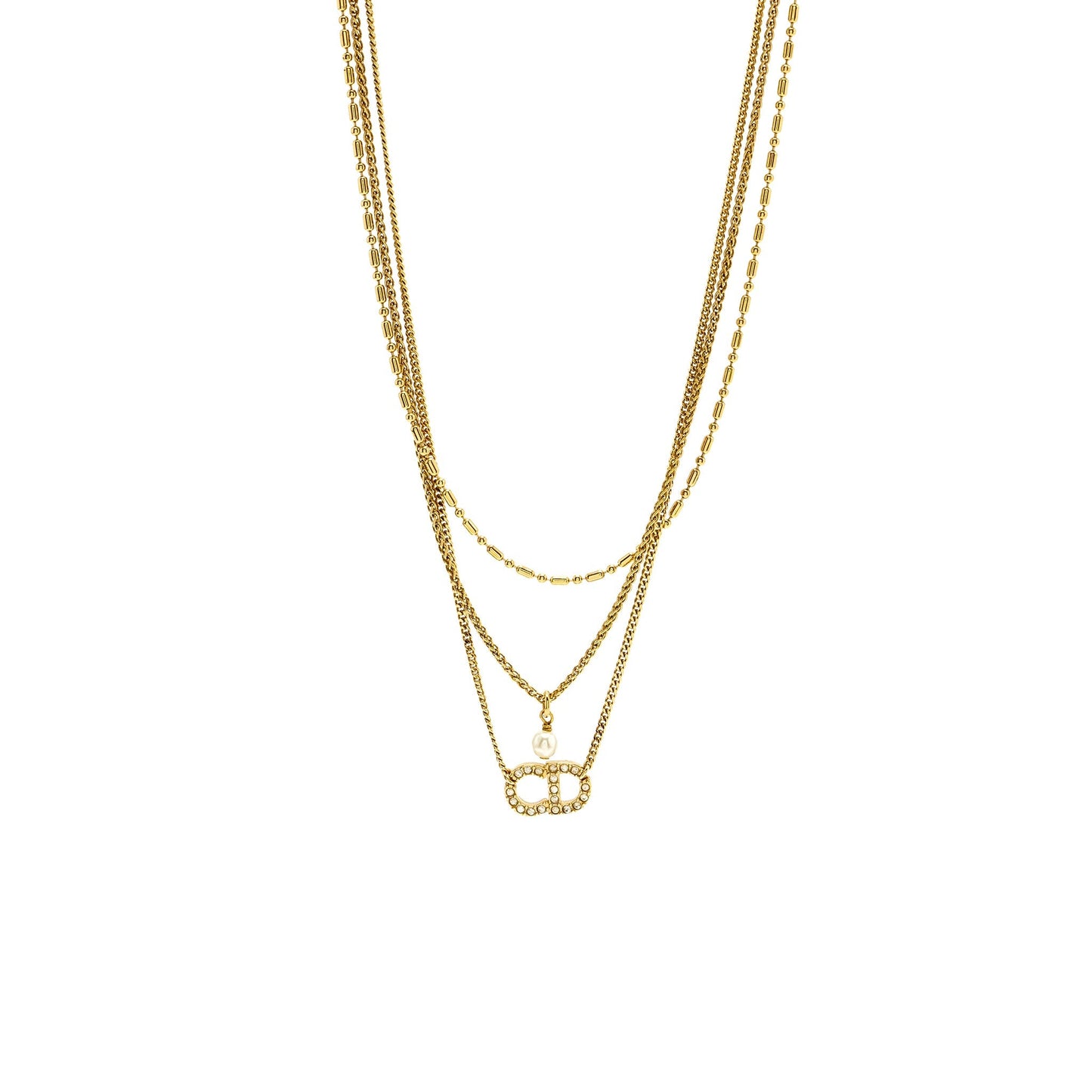 Dior and Pearl Necklace Crystal Gold Tone