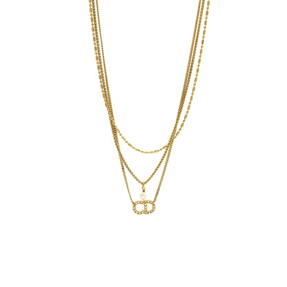 Dior and Pearl Necklace Crystal Gold Tone
