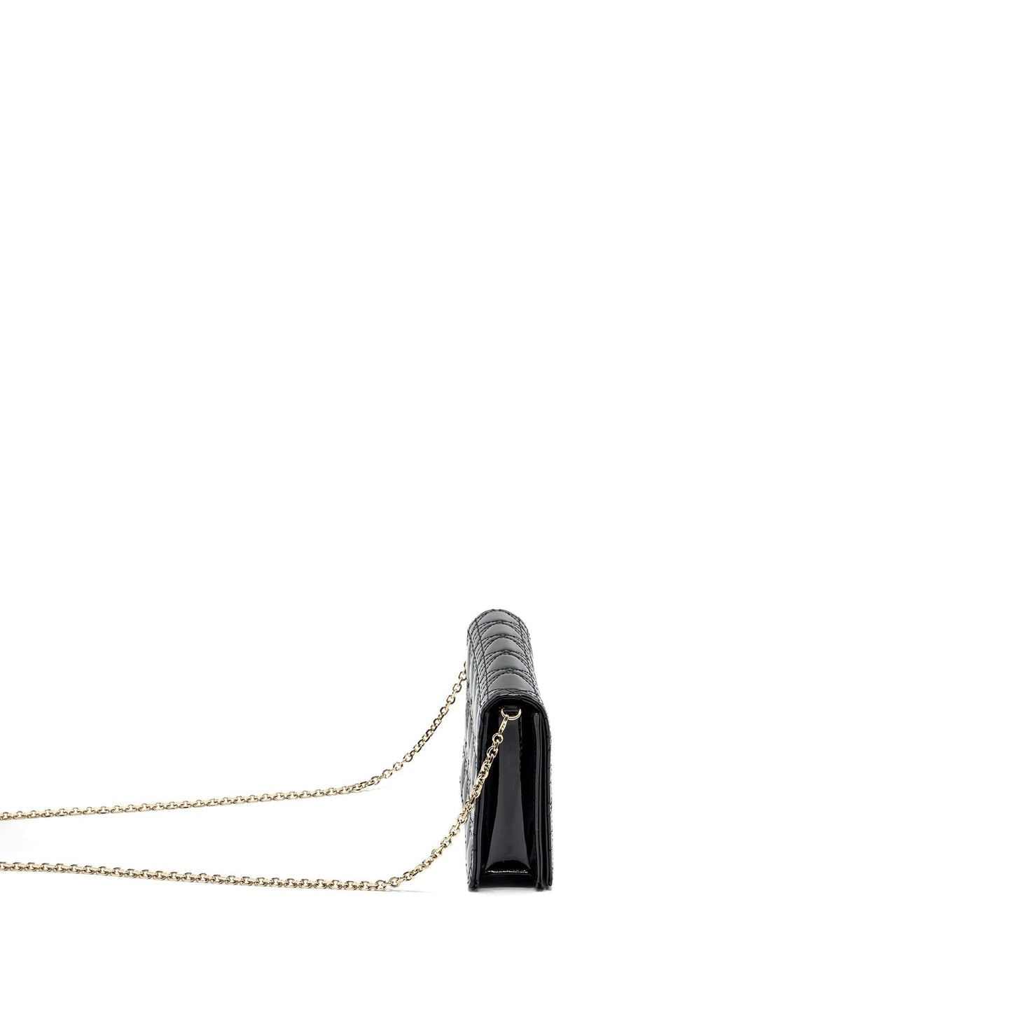 Dior Lady Dior Pouch Wallet on Chain Patent Black