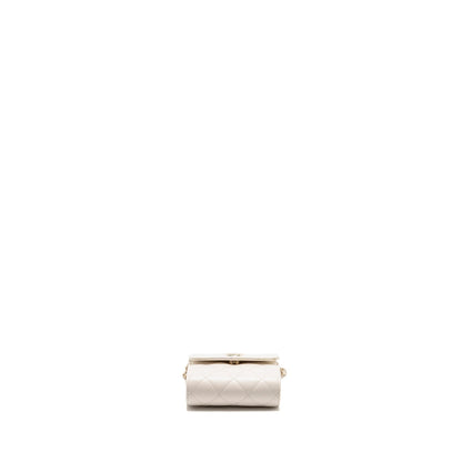 Chanel top handle flap kiss lock mini clutch with chain lambskin white LGHW (microchip)