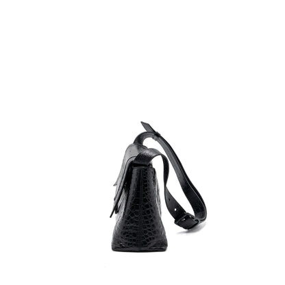 Balenciaga Downtown Small Shoudler Purse Crocodile Embossed Black with Black Hardware