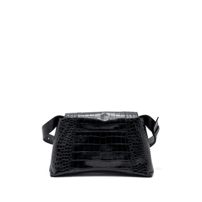 Balenciaga Downtown Small Shoudler Purse Crocodile Embossed Black with Black Hardware