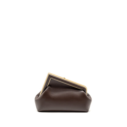 Fendi Small Fendi First Clutch Purse Nappa Brown