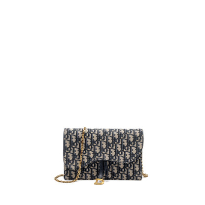 Dior Saddle Flap Purse Blue Dior Oblique Embroidery