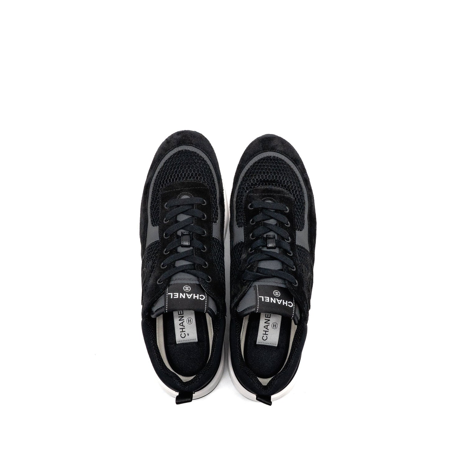 Chanel size 45 CC logo sneakers Suede / Mesh black / white