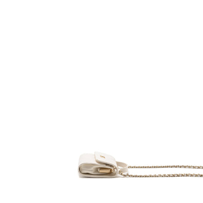Chanel top handle flap kiss lock mini clutch with chain lambskin white LGHW (microchip)
