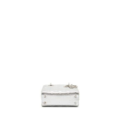 Dior small my lady dior cannage calfskin metallic silver