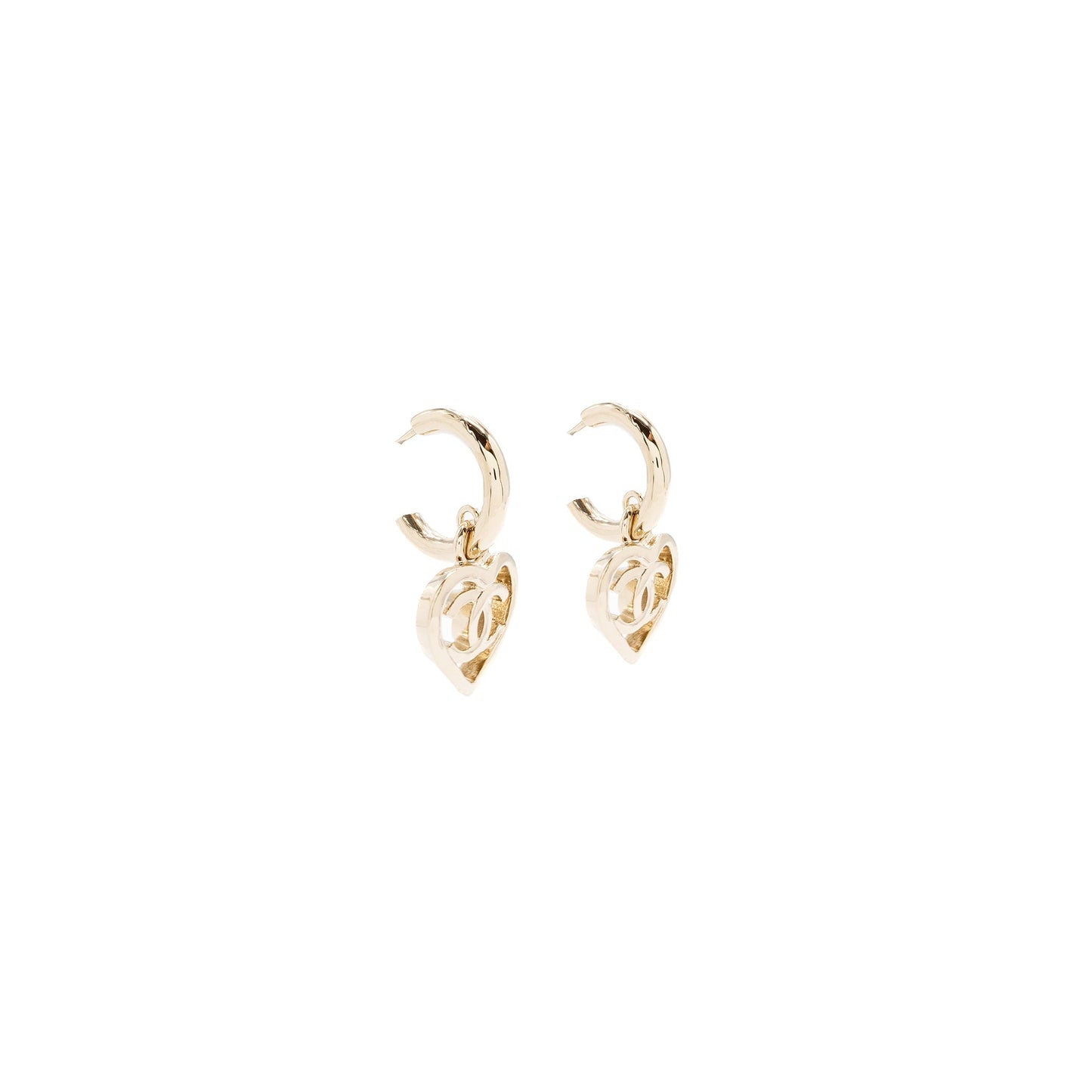 Chanel Round Heart Shape Dropped Earring Light Gold Tone