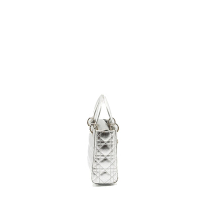 Dior small my lady dior cannage calfskin metallic silver
