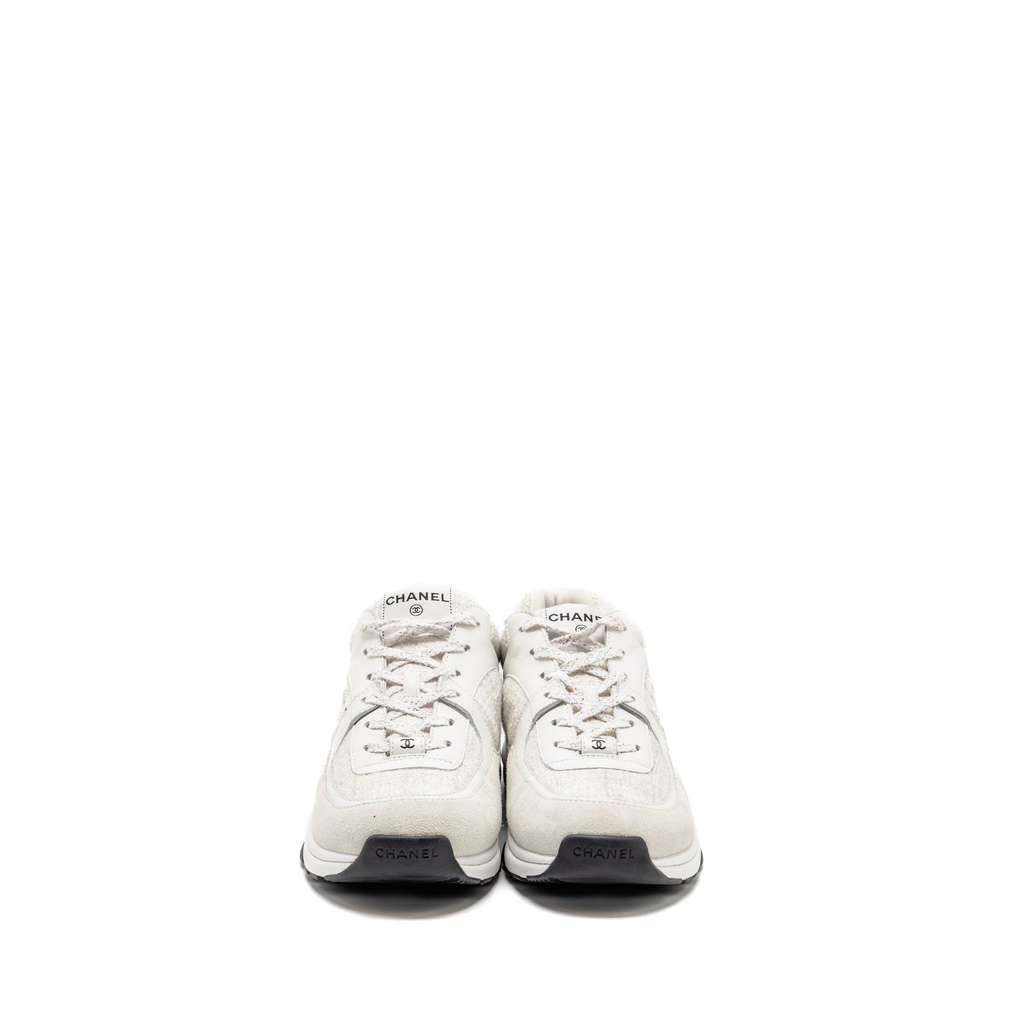 Chanel size 44 CC logo sneakers suede leather / tweed white