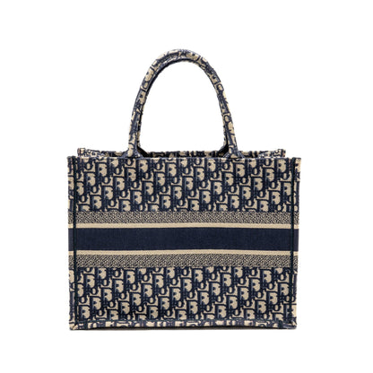Dior Medium Book Tote Oblique Embroidery Ecru/Blue