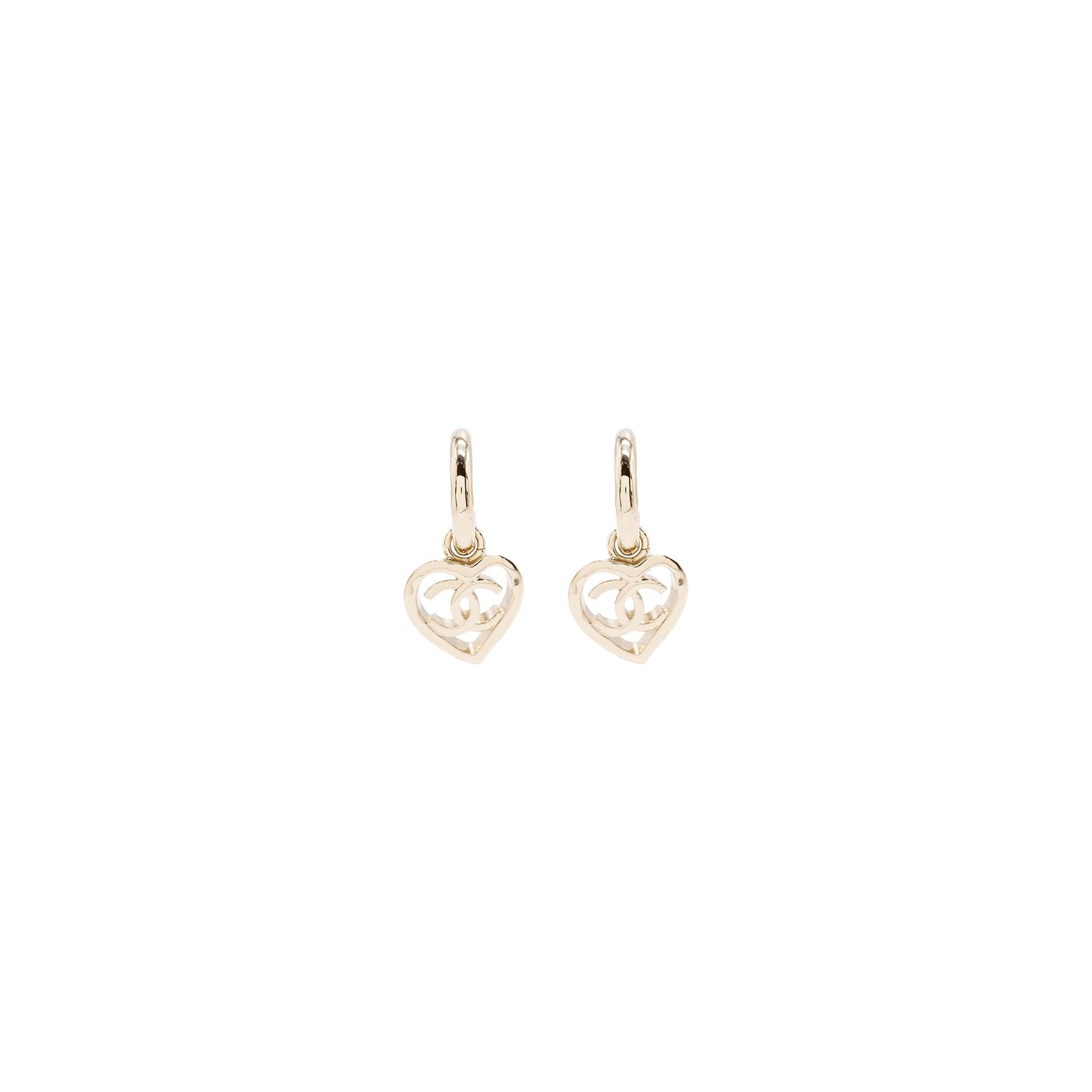 Chanel Round Heart Shape Dropped Earring Light Gold Tone