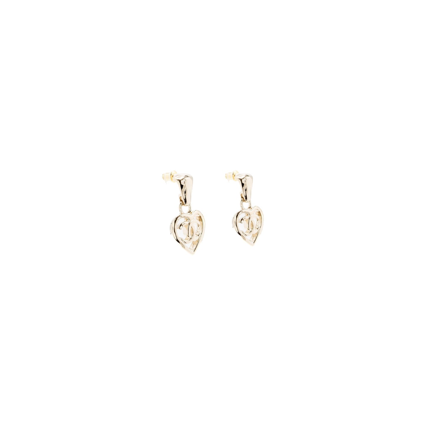 Chanel Heart Shape Dropped Earring Light Gold Tone